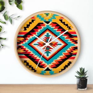 Aztec Geometric Wall Clock - Boho Chic Tribal Home Decor, Unique Modern Design, Perfect Gift for Home & Office