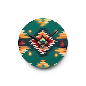 Tribal Design Aztec Wall Clock | Unique Boho Home Decor | Southwestern Geometric Clock | Decorative Wall Hanging