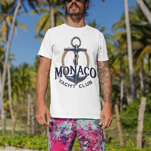 Monaco Yacht Club T Shirt, Unisex Cotton Crew Tee, Light Fabric, Classic Fit, Summer Vacation, Nautical, Statement Tee, Beachwear, Gift Idea