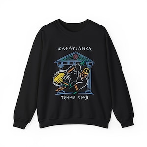 Casablanca Tennis Club Sweatshirt | Vintage Tennis Crewneck | Suéter de tênis retrô para amantes e fãs de tênis | Presente de pulôver atlético