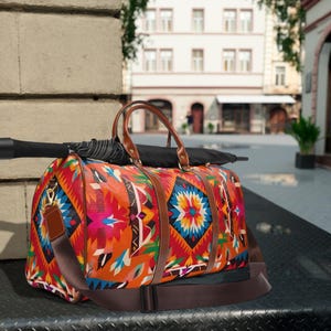 Aztec Travel Duffle Bag | Luxury Weekender & Stylish Suitcase for Adventures | Durable Mexican Pattern Design