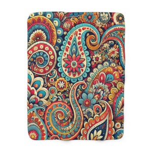 Colorful Paisley Sherpa Fleece Blanket | Cozy Throw for Home Decor - Gift Idea | Soft, Warm & Vibrant Design