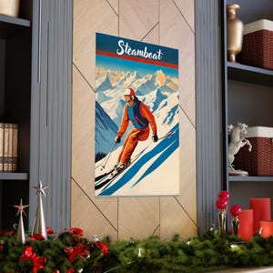 Vintage Steamboat Ski Poster: Retro Winter Lodge Art Print