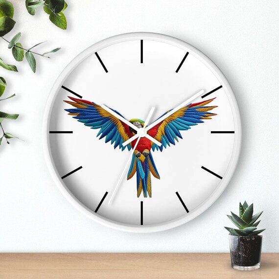 鮮やかなオウムの壁掛け時計：トロピカルバードデコレーション - 静音