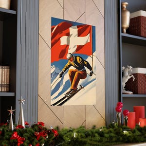 Skiing Wall Art: Swiss Mountain Scene Poster