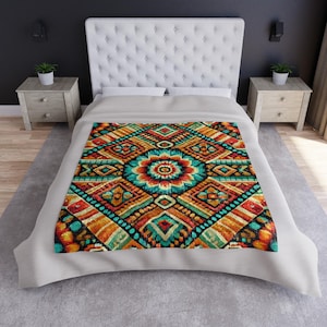 Mexican Blanket - Aztec Southwest Throw Blanket, Cozy Chic Home Decor, Vibrant Mexican Style Soft Blanket for Bedroom or Living Room