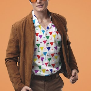 Men&#39;s Aloha Shirt: Cocktail Martini Print, Luau Beach Top
