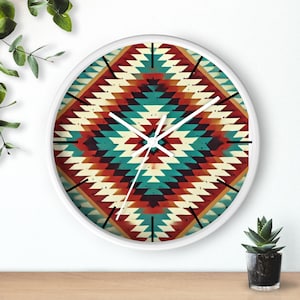 Home Decor Aztec Mexican Wall Clock – Tribal Boho Art, Southwestern Ethnic Design, Unique Handmade Wall Art