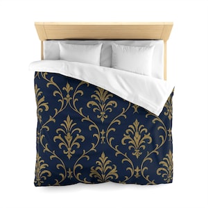 Elegant Navy Gold Microfiber Duvet Cover | Luxurious Bedding, Home Decor