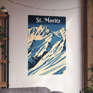 Skiing Mountains Poster | Snowy Slopes Wall Art Print | Winter Sports Decor & Alpine Ski Lodge Decoration