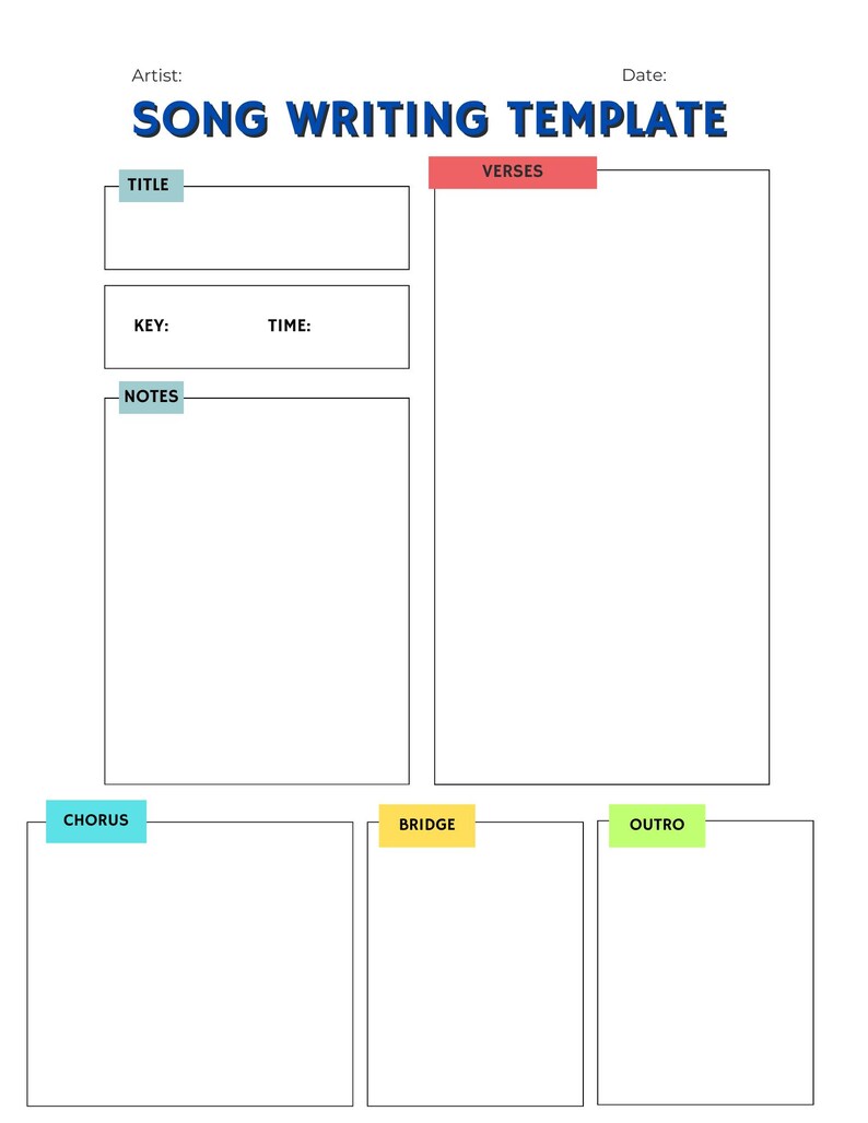 Songwriter's Tool: Printable Songwriting Template &amp; Creative Organizer ...