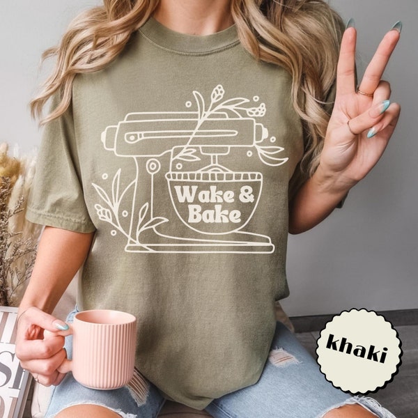 Wake And Bake T-Shirt for Baker Mixing Bowl Funny Punny Tshirt Comfort Colors Tee Gift for Baking Mom Bakery Owner Cookie Cake Bread Floral