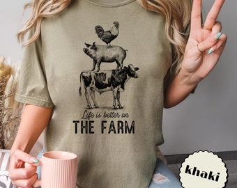 Life Is Better On The Farm T-Shirt Farm Animals Cow Pig Chicken Tshirt Barn Barnyard Comfort Colors Unisex Fit Shirt Farmer Graphic Tee