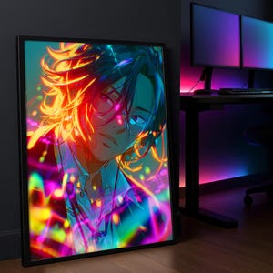 Retrato de anime cyberpunk, arte con brillo neón y efectos de iluminación vibrantes (descarga digital) 342