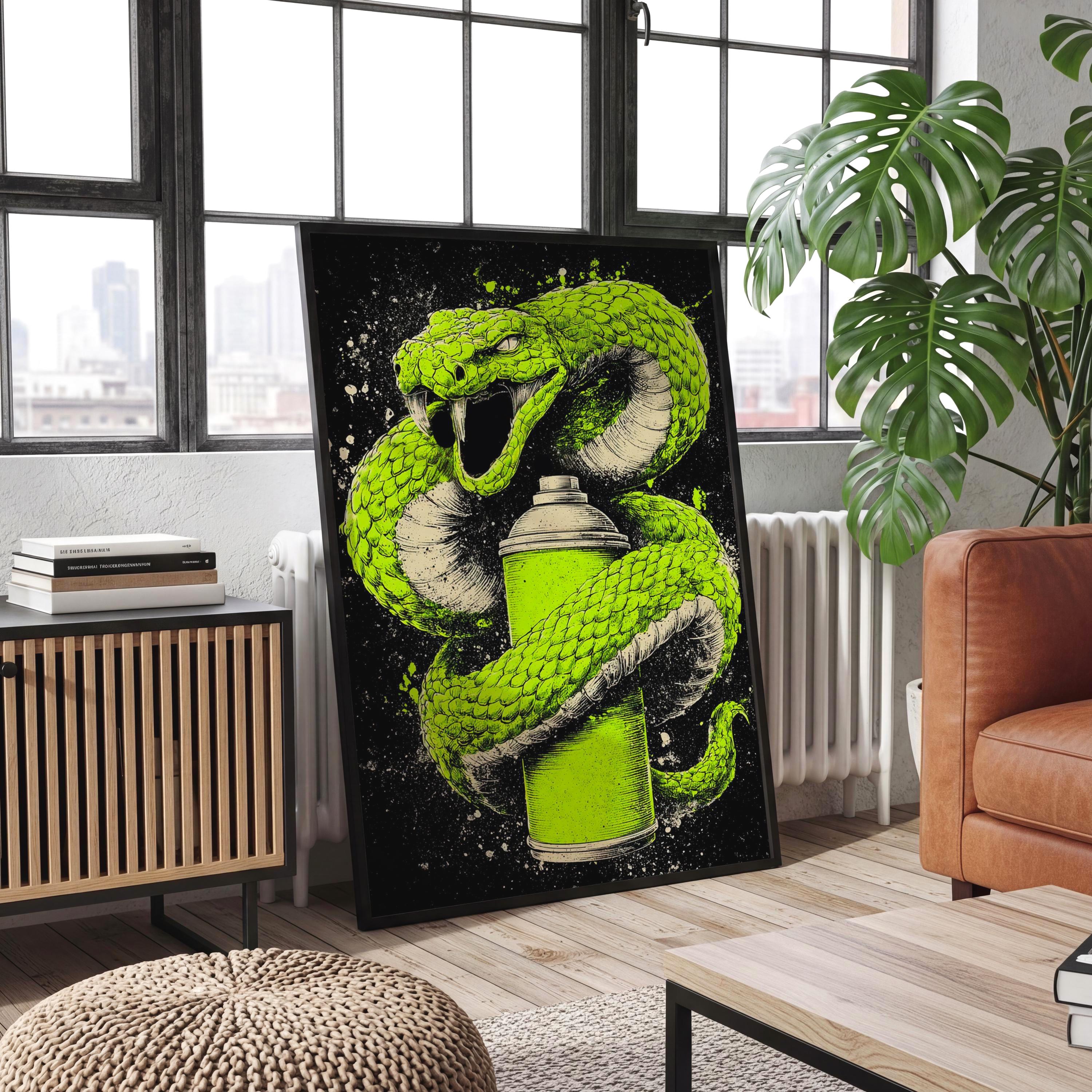 Edgy Graffiti Snake Art Print – Neon Spray Paint Illustration (digital ...