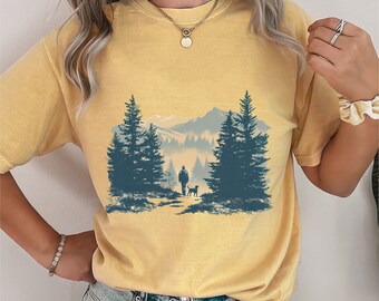 Walking the Dog in the Mountains Shirt, Mountains Shirts, Dog shirt, nature shirt, hiking shirt, mountain range shirt, Outdoors shirt, Walk