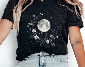 Flower Moon Graphic Tee: Celestial Stardust Shirt