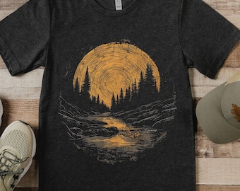 Vintage Tree Ring Forest Shirt, Tree Ring Sunset, Retro Mountains tee, Mountains Shirt, Pine Trees, Outdoors Shirt, Nature Shirt, Worn Tee
