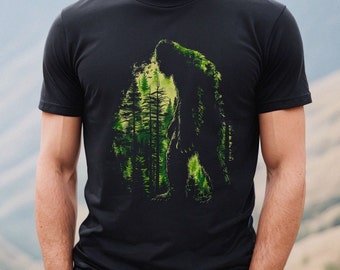 Green Forest Bigfoot Bear Silhouette T-Shirt | Sasquatch Woodland Design
