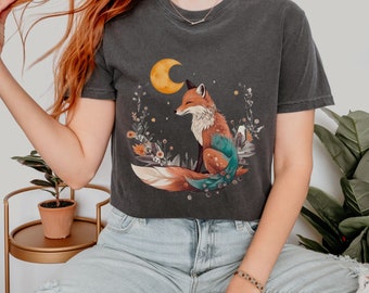 Fox, forestcore clothing, forest tshirt, comfort colors shirt, oversized shirt,  cottagecore shirt, goblincore shirt, nature shirt, women