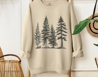 Felpa girocollo con albero, felpa sempreverde, felpa con albero di pino, felpa con albero di pino, felpa con foresta, amante della natura, vintage, Natale