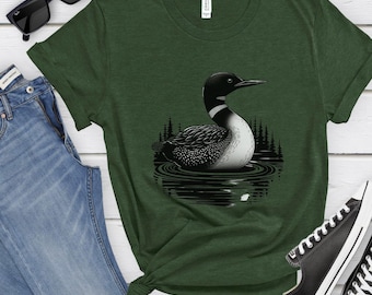Camisa Loon, Camisa Loon on Lake, Estampados de animales, Camisa de naturaleza, Camisa de lago, Camisa al aire libre, Camisa de pájaro, Loon, Pato, Camisa de vida silvestre, Pájaro Loon
