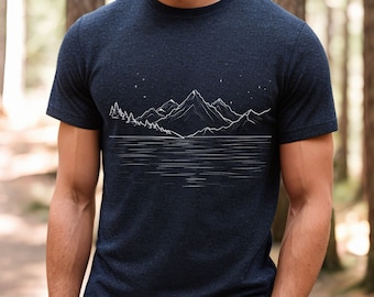 Men's Camping Shirt, Retro Mountains and Trees T-Shirt, Outdoors Nature Lover Shirt, Mountains Shirt, Moon Shirt, Hiking Shirt, Nature Shirt