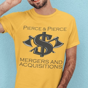American Psycho Patrick Bateman T-Shirt - Pierce & Pierce Mergers and Acquisitions Axe Tee - Cult Classic Movie Fan Art