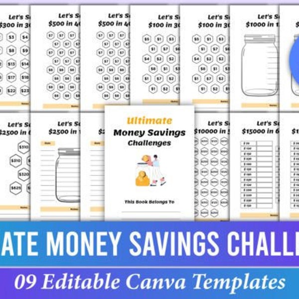 2024 Ultimate Money Savings Challenges Book Printable Planner journal digital download Canva KDP templete for women men kids boy and girl