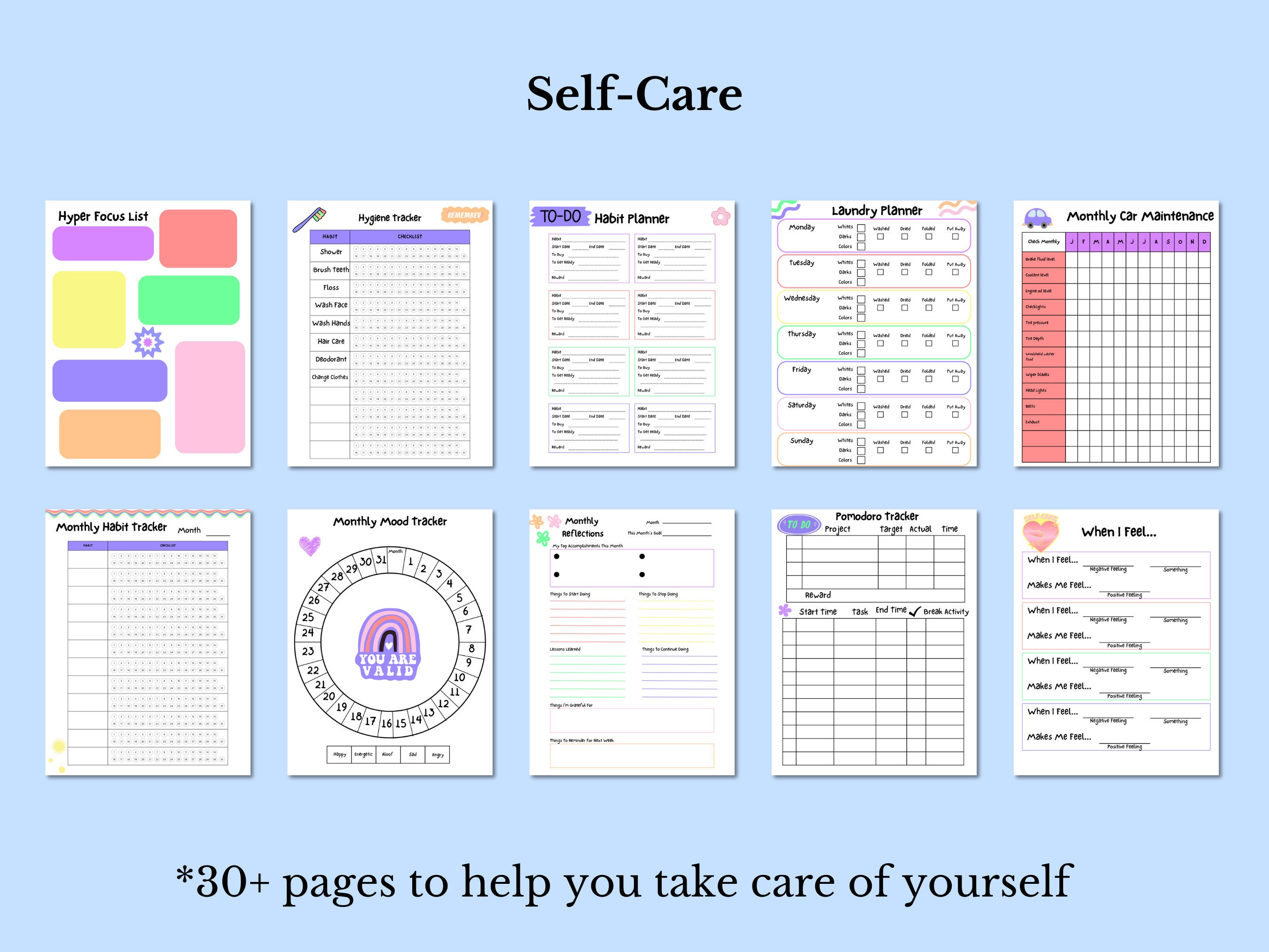 ADHD Planner Printable PDF Instant Download, Self Care Pages, ADHD ...
