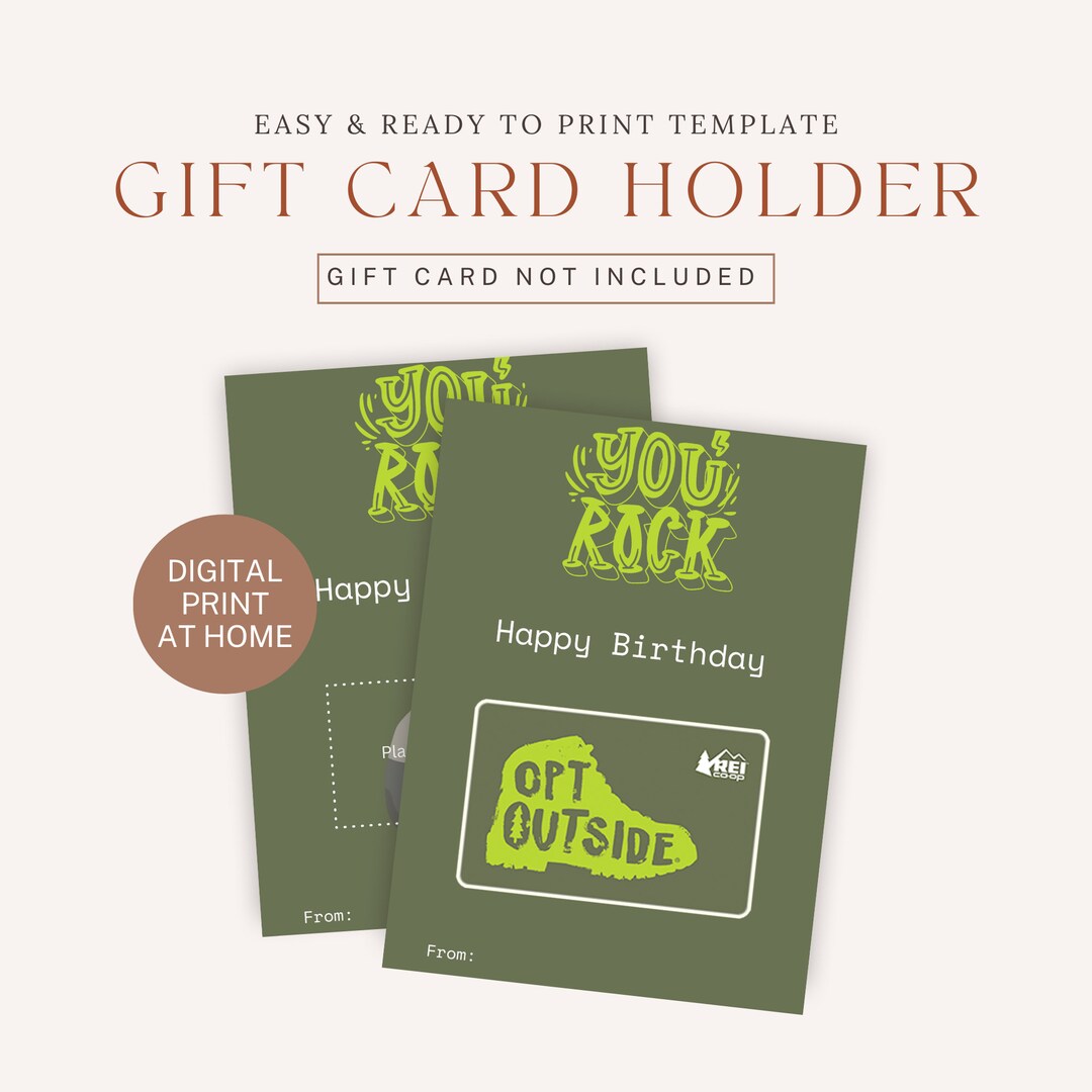 PRINTABLE You Rock | REI Gift Card | Happy Birthday Gift Card Holder | Father Hiker or Camper ...