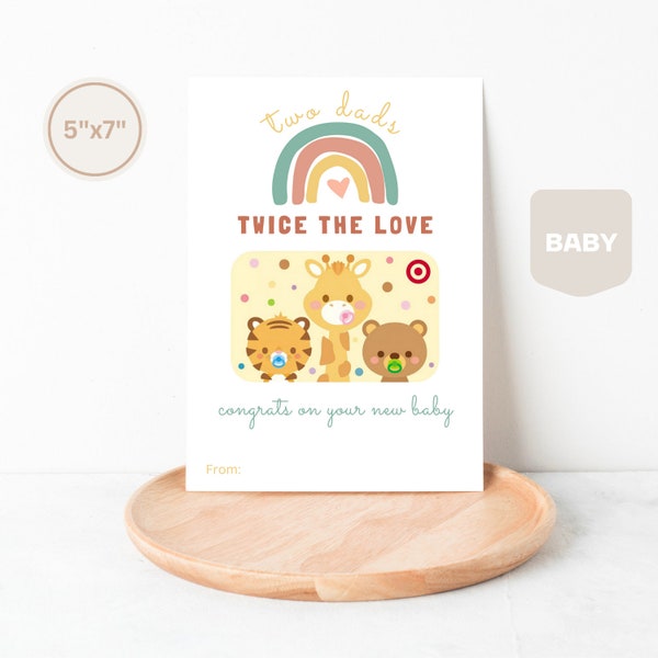 Gay Dads Newborn Gift Card Holder, Twice the Love, Gay Dad Gift, Gay Parents, Pride Newborn Card, Rainbow Newborn Card, Gay Parents New Baby