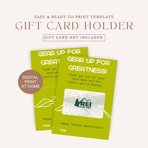 DRUCKBARE Gear Up for Greatness | REI Geschenkkarte | Lehrer Wertschätzung Geschenk Kartenhalter | Lehrer Ausbilder Danke | Sofort Download