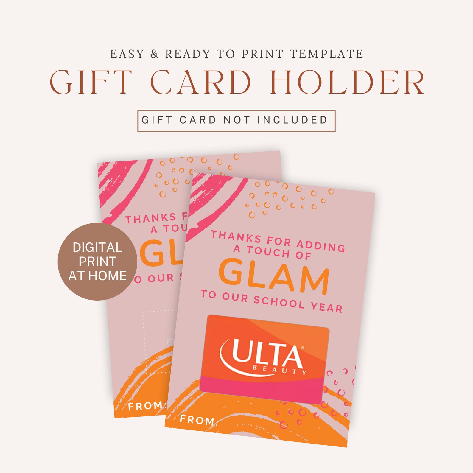 PRINTABLE Touch of Glam Ulta Gift Card Holder Teacher Apprecation