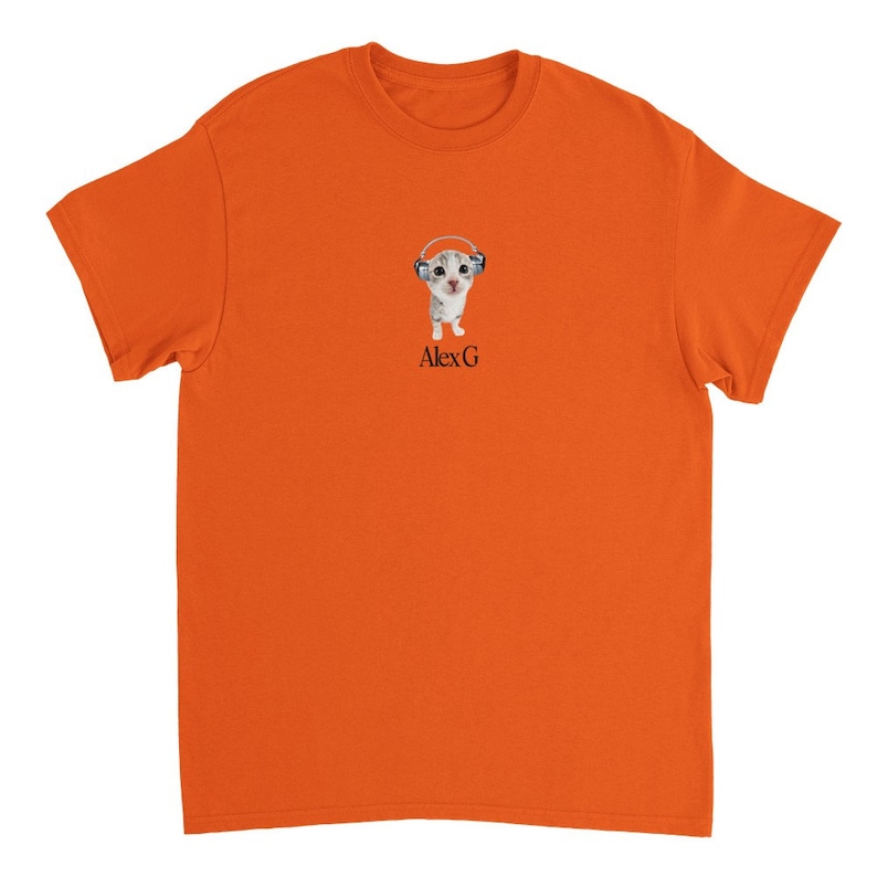 Alex G Cat Tee with Headphones Crewneck UNISEX Orange