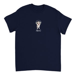 Alex G Cat Tee with Headphones Crewneck UNISEX Navy
