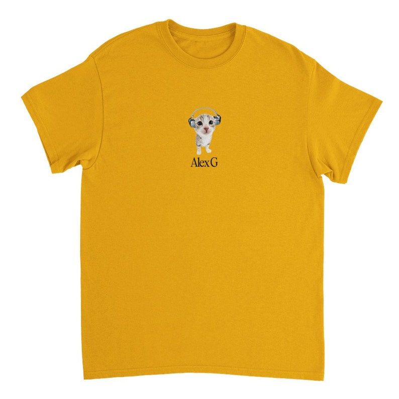 Alex G Cat Tee with Headphones Crewneck UNISEX Gold