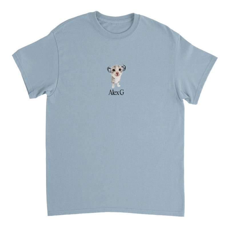 Alex G Cat Tee with Headphones Crewneck UNISEX Light Blue