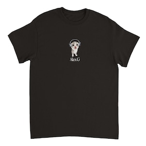 Alex G Cat Tee with Headphones Crewneck UNISEX Black