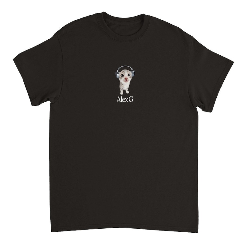 Alex G Cat Tee with Headphones Crewneck UNISEX Black