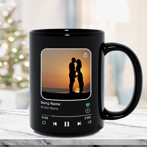 Personalized Music Song Gift with Couple Portrait Picture, Custom Valentines Mug, Favorite Song Coffee Cup, Special Day Gift