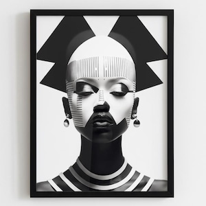 African Art Canvas African Woman Abstract Art Poster, Digital Black art, Black Tribal art, African American Woman Wall Decor Modern Wall Art