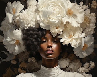 Black Girl with Flower Poster Art, Black Wall Art, Black Art, African American Art, African Art, Black Woman Art, Abstract Art, Black Decor