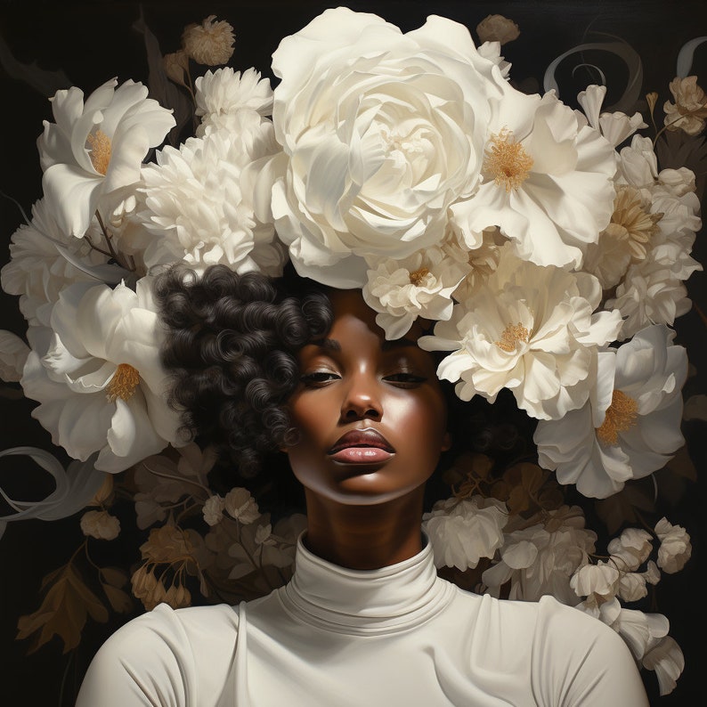Black Girl With Flower Art Print: African American Woman Portrait ...