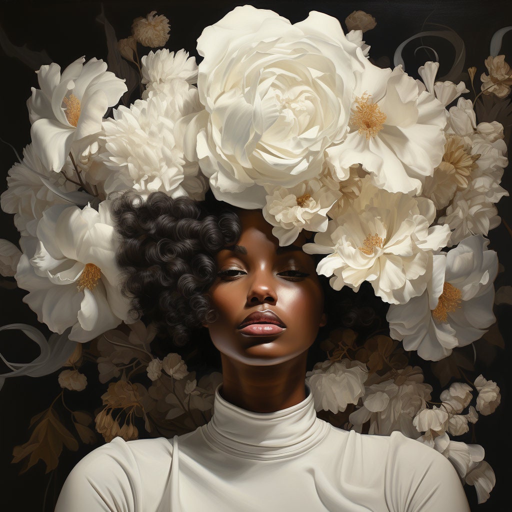 Black Girl With Flower Poster Art, Black Wall Art, Black Art, African ...