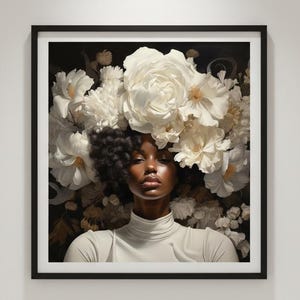 Black Girl with Flower Art Print: African American Woman Portrait (Digital Download)
