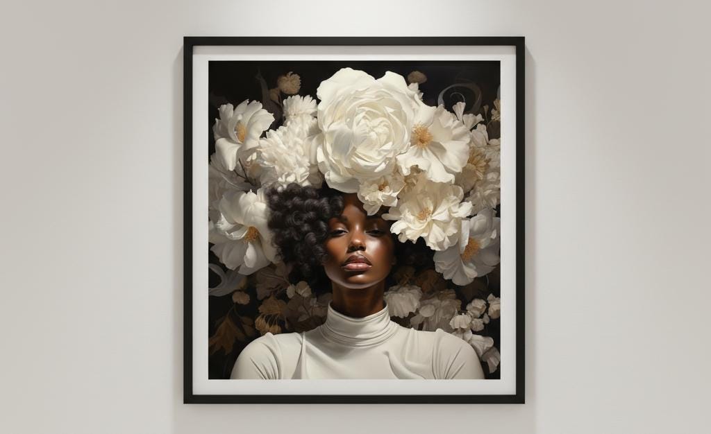 Black Girl with Flower Art Print: African American Woman Portrait (Digital Download)