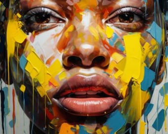 Abstrakte Afrikanerin Kunstdruck: Moderne schwarze Frau Wandbild (Digitaler Download)