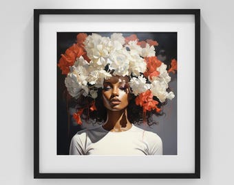 Black Woman Flower Crown Art Print: Abstract Wall Decor (Digital Download)