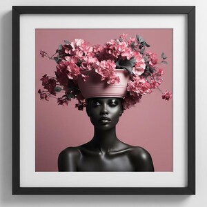 Black Girl with Flowers Art Print: African American Woman Portrait (Digital Download)